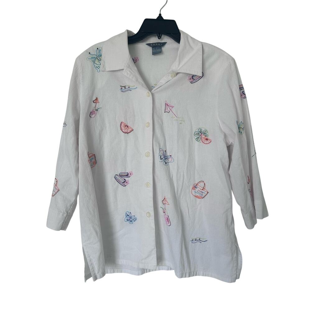 Koret White Embroidered Summer Button-Up Shirt Size L